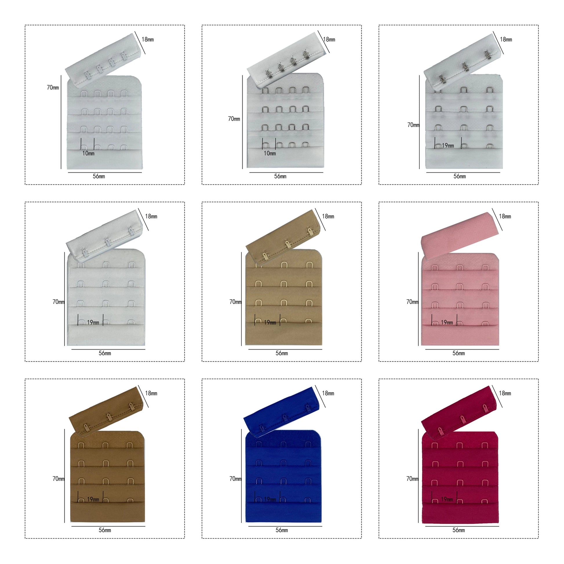 4 rows 3 hooks nylon fabric bra hook